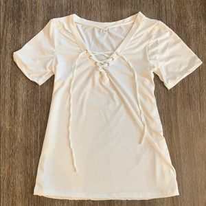 White lace up tee